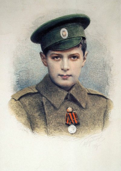 Tsarevich Alexei as a lance-corporal of the Russian Army, 1917 by Unbekannt
