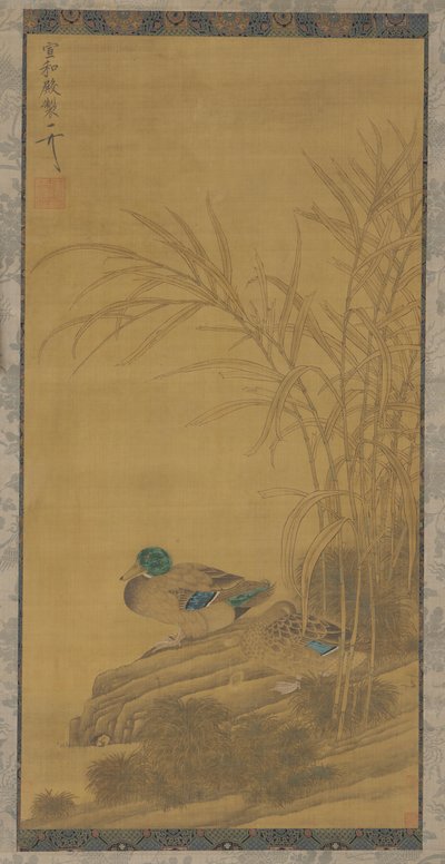 Two Ducks Among Reeds at the Water