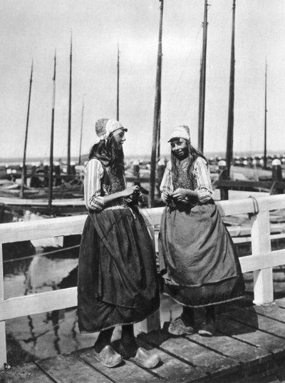 Two Girls on the Landing Stage, Marken, Netherlands by Unbekannt