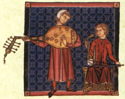 Two Minstrels. Illustration from the Codex of the Cantigas de Santa Maria, c. 1280 by Unbekannt