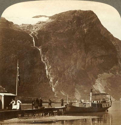 Utigards Falls from Ravnefjeld glacier at Lake Loen - from Naesdal, Norway by Unbekannt