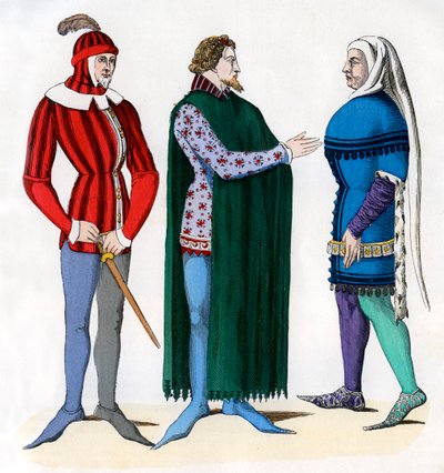 Valet and lords in 14th century costume by Unbekannt