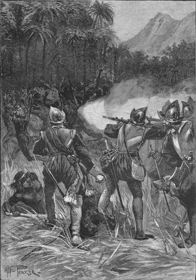Vasco Nunez De Balboa fighting his way to the Cordilleras, c1513 by Unbekannt