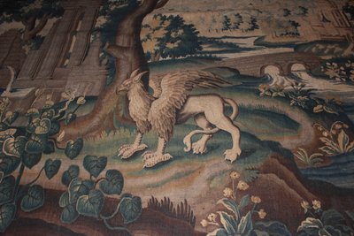 Verdure with Giraffe, Aubusson Tapestry - Fantastic Animal Details by Unbekannt