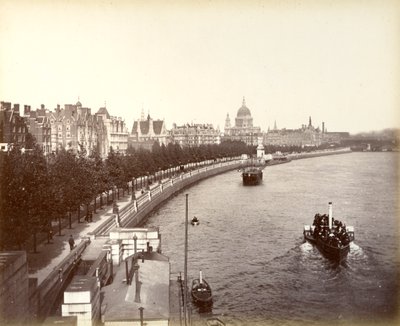 Victoria Embankment, showing Temple Gardens and St Paul