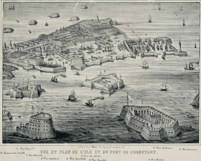 View and Plan of island and the port of Kronstadt by Unbekannt
