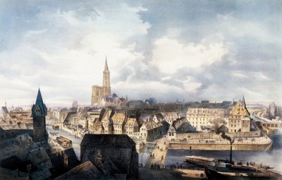 View of Strasbourg (France) from the Saint Guillaume tower. Lithograph in colors. by Unbekannt