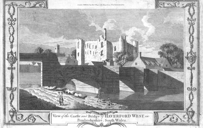 View of the Castle and Bridge of Haverford West in Pembrokeshire, late 18th century by Unbekannt