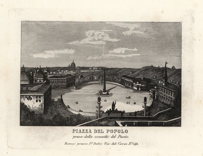 View of the Piazza del Popolo with an Egyptian obelisk of Rameses II from Heliopolis, from the summit of the Pincian Hill, Rome by Unbekannt