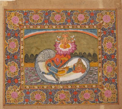 Vishnu and Lakshmi on the serpent Shesha, with Brahma on the lotus, possibly late 19th century by Unbekannt