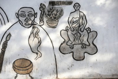 Voodoo wall painting on the Akodessewa Fetish Market, known as the world