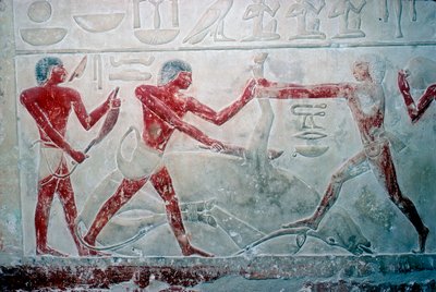 Wallpainting of 3 butchers cutting up a carcass, Tomb of Idut, 5th Dynasty, c. 2350 BC by Unbekannt