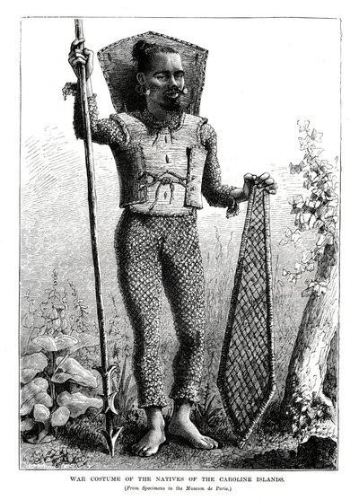 War Costume of the Natives of the Caroline Islands, central Pacific Ocean, 1877 by Unbekannt