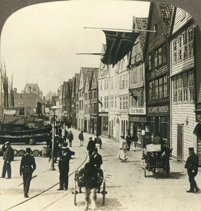 Warehouses along the quay in old town Bergen, for centuries the great fish mart of Norway, c1905 by Unbekannt