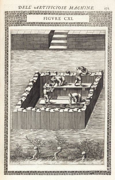 Water Supply, Dams & Reservoirs: Draining Water from Behind a Coffer-Dam by Unbekannt