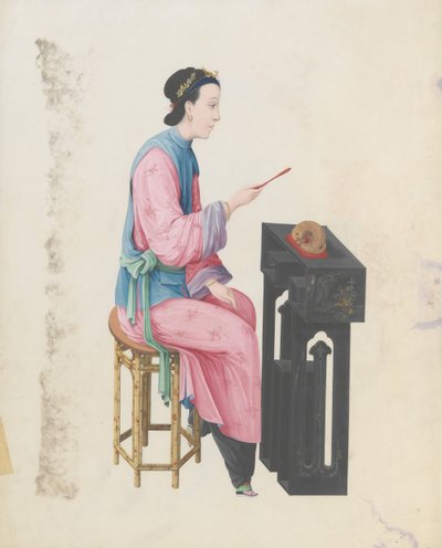 Watercolour of Musician Playing Mu Yu by Unbekannt