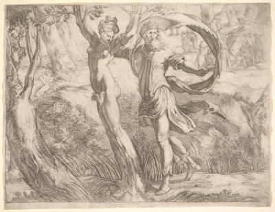 Wilton Album, folio 10a: Priapus and Lotis by Unbekannt