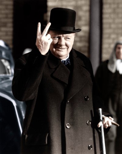 Winston Churchill Making His Famous V for Victory Sign, 1942 by Unbekannt
