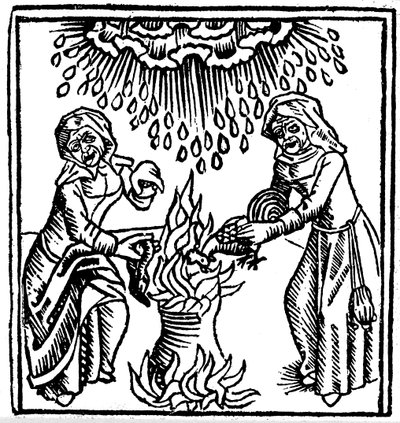 Witches casting a spell to bring rain, 1489 by Unbekannt
