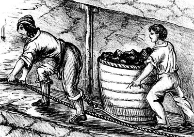 Woman and a Boy Working in a Coal Mine, Bolton, Lancashire by Unbekannt