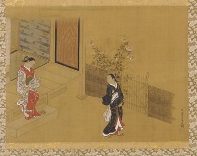 Woman on the Verandah Steps, Another in the Garden by Unbekannt