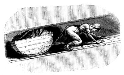 Woman putter dragging a sledge of coal along a narrow seam, South Wales by Unbekannt