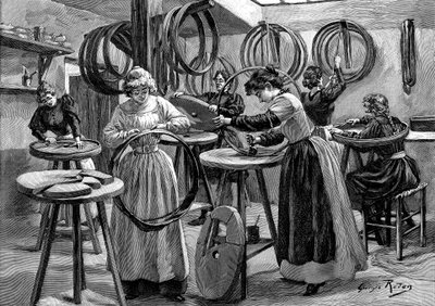 Women making pneumatic tyres for bicycles, France, 1896 by Unbekannt