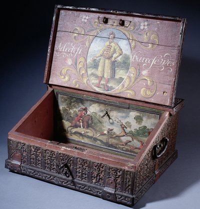 Wooden cash or writing box with portrait of Peter the Great