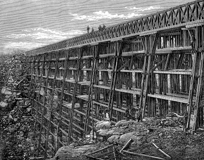 Wooden trestle bridge on the Union Pacific Railroad, Dale Creek, Wyoming, USA, 1869 by Unbekannt