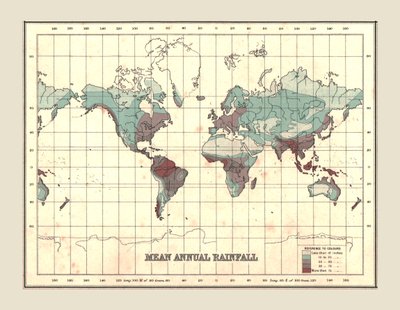 World Map Showing Mean Annual Rainfall by Unbekannt