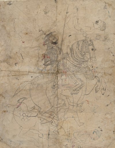 Worship of Brijnathji and Svamini recto, Equestrian Portrait verso by Unbekannt