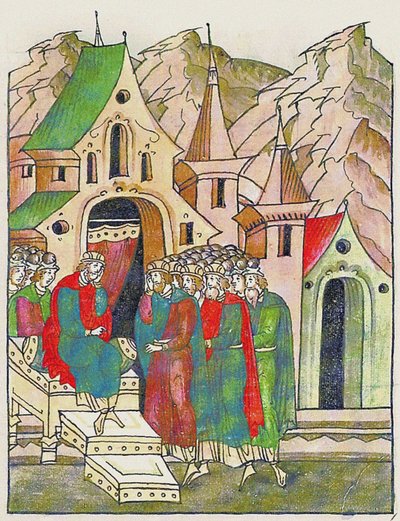 Yaropolk of Kiev Calls His Brothers to Reconcile. From the Illuminated Compiled Chronicle by Unbekannt