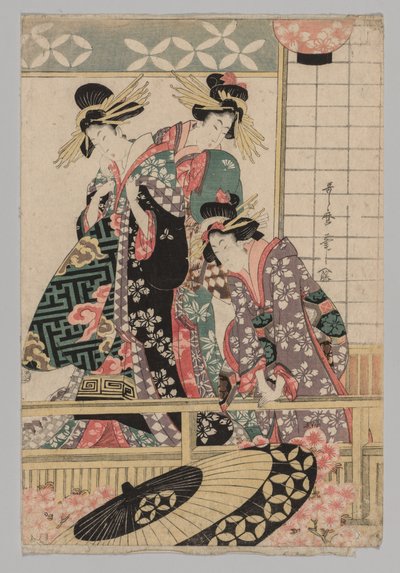 Yoshiwara Women Looking into the Street at Springtime by Unbekannt