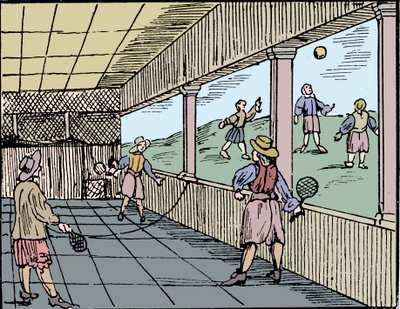 Young Men Playing a Form of Tennis by Unbekannt