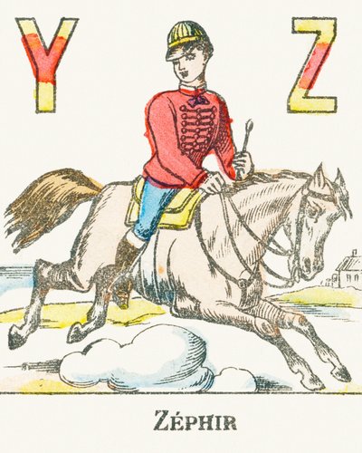 Z: Zephir, a rider galloping on his horse named Zephyr - Games Alphabet, c.1890 by Unbekannt