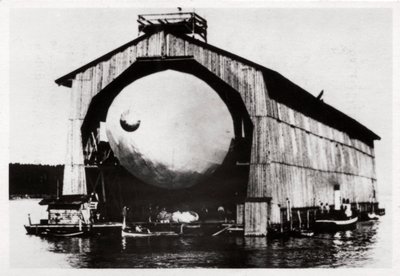 Zeppelin LZ1 in a floating hanger at Manzell, Friedrichshafen, Germany, 1900 by Unbekannt
