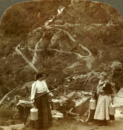 Zigzags of the Famous Grjotlid Road - Mountain Milk-Maids Along the Way Near Marok, Norway by Unbekannt