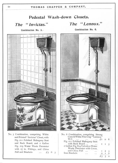 Pedestal toilet models equipped with flush by Unbekannt