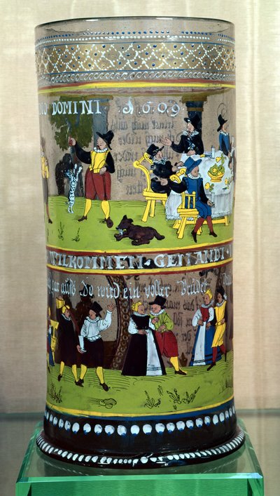 German Enamelled Humpen, Dated 1609, Decorated with Scenes of Celebration by Unbekannt Unbekannt