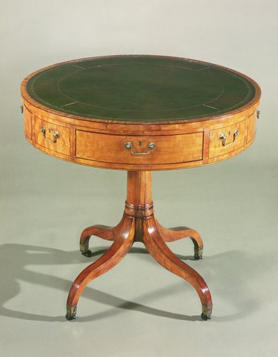 A small Sheraton satinwood drum table, English, c.1790 by Unbekannt Unbekannt