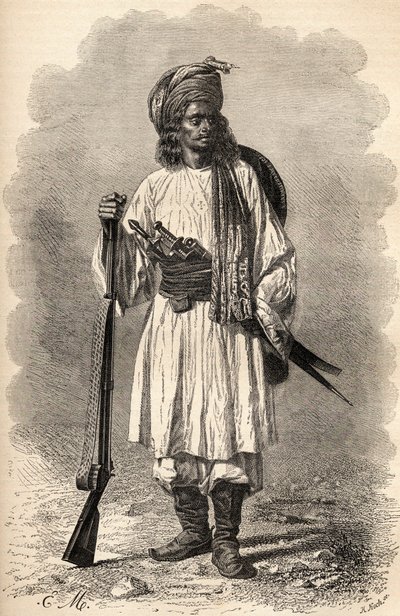 An Afghan soldier, illustration from The World in the Hands, engraved by H. Koch, published 1878 by Unbekannt Unbekannt