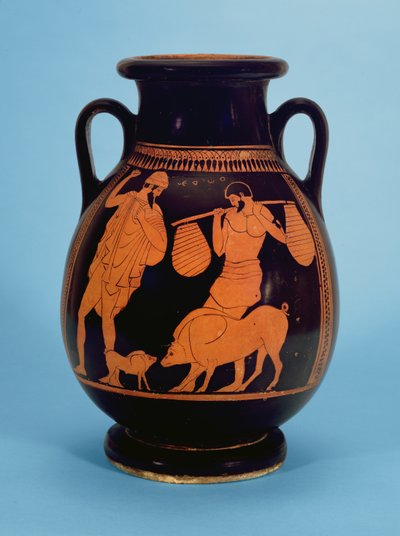 Attic red-figured pelike: pigs, swineherd and Odysseus, by the Pig Painter, 470-60 BC by Unbekannt Unbekannt