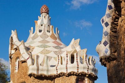 Barcelona, Spain. Detail of pavilion at the entrance to Parc Güell. UNESCO World Heritage Site. by Unbekannt Unbekannt