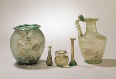 Collection of Roman Glass: Cinerary Urn; Burial Glassware and Jug, 1st-4th Century by Unbekannt Unbekannt