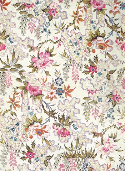 Floral design for silk material with stylized flowers and ground pattern of meanders filled in with tiny seaweeds, c.1790 by Unbekannt Unbekannt