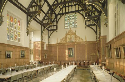 Interior view of the dining hall showing hammer beam ceiling, Trinity College, Cambridge by Unbekannt Unbekannt