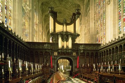 Interior view showing aisle and organ, Kings College Chapel, Cambridge by Unbekannt Unbekannt