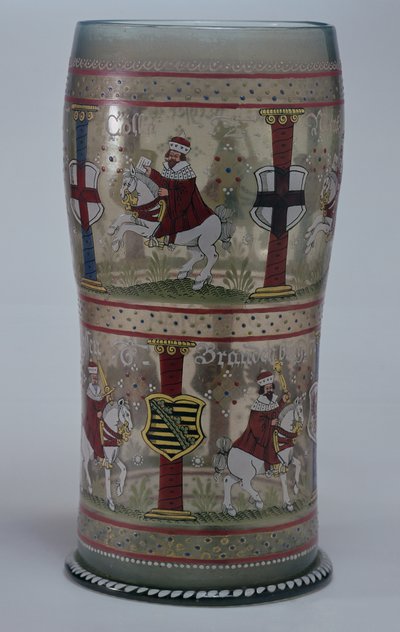 Kurfuerstenhumpen (German Electoral Glass) Enamelled with Scenes of Emperor and Seven Electors Riding White Horses, Bohemian, 1625 by Unbekannt Unbekannt