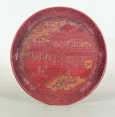Lacquer dish, carved, depicting the Orchid Pavilion of Prince Tang, 1489 by Unbekannt Unbekannt