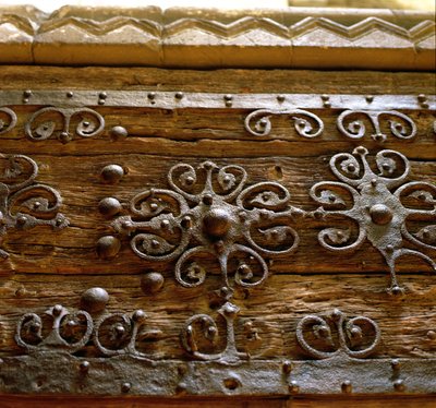 Norman iron scroll work on wooden door from the remains of the Gilbertine Monastery at Sempringham by Unbekannt Unbekannt